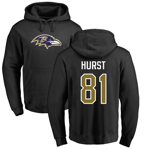 Men Baltimore Ravens Black Hayden Hurst Name and Number Logo NFL Football #81 Pullover Hoodie Sweatshirt->baltimore ravens->NFL Jersey